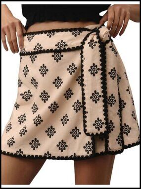 Women Mini Wrap Skort - Side Tie, Elastic Waist, Fit & Flare